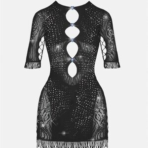 Poster Girl Miranda Rhinestone Bodycon Dress Black